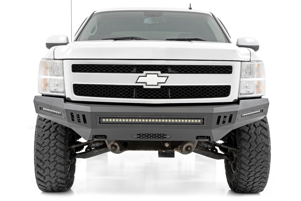 Chevrolet Silverado 1500 Front High Clearance Bumper - Rough Country - BLK LEDs - Flat Black - '07-'13